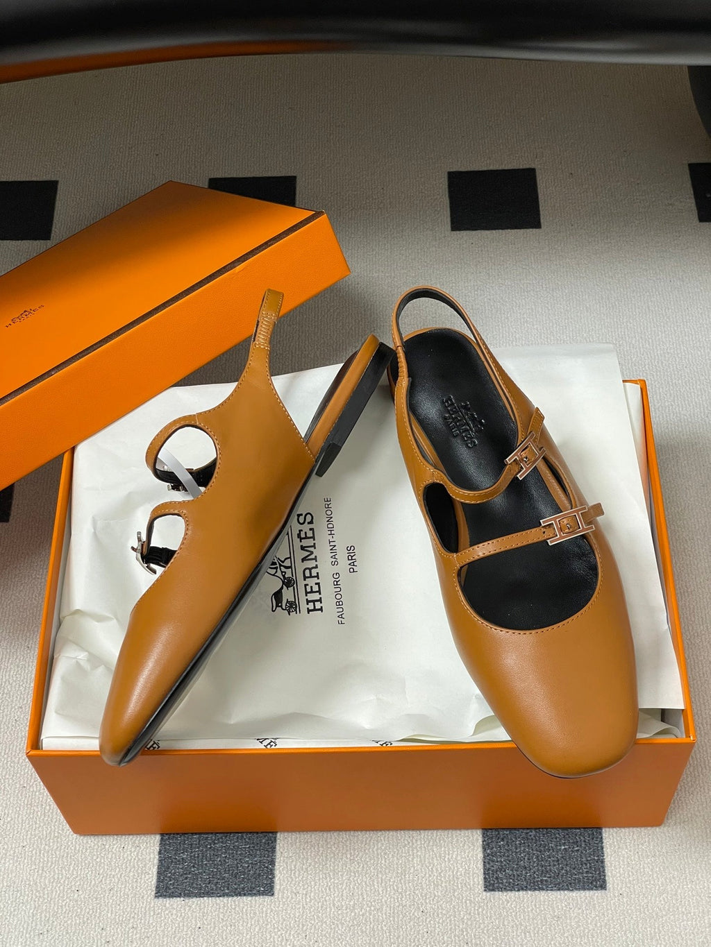 Hermes 26S Mila Open-Heel Sandals Brown in Calfskin 594347