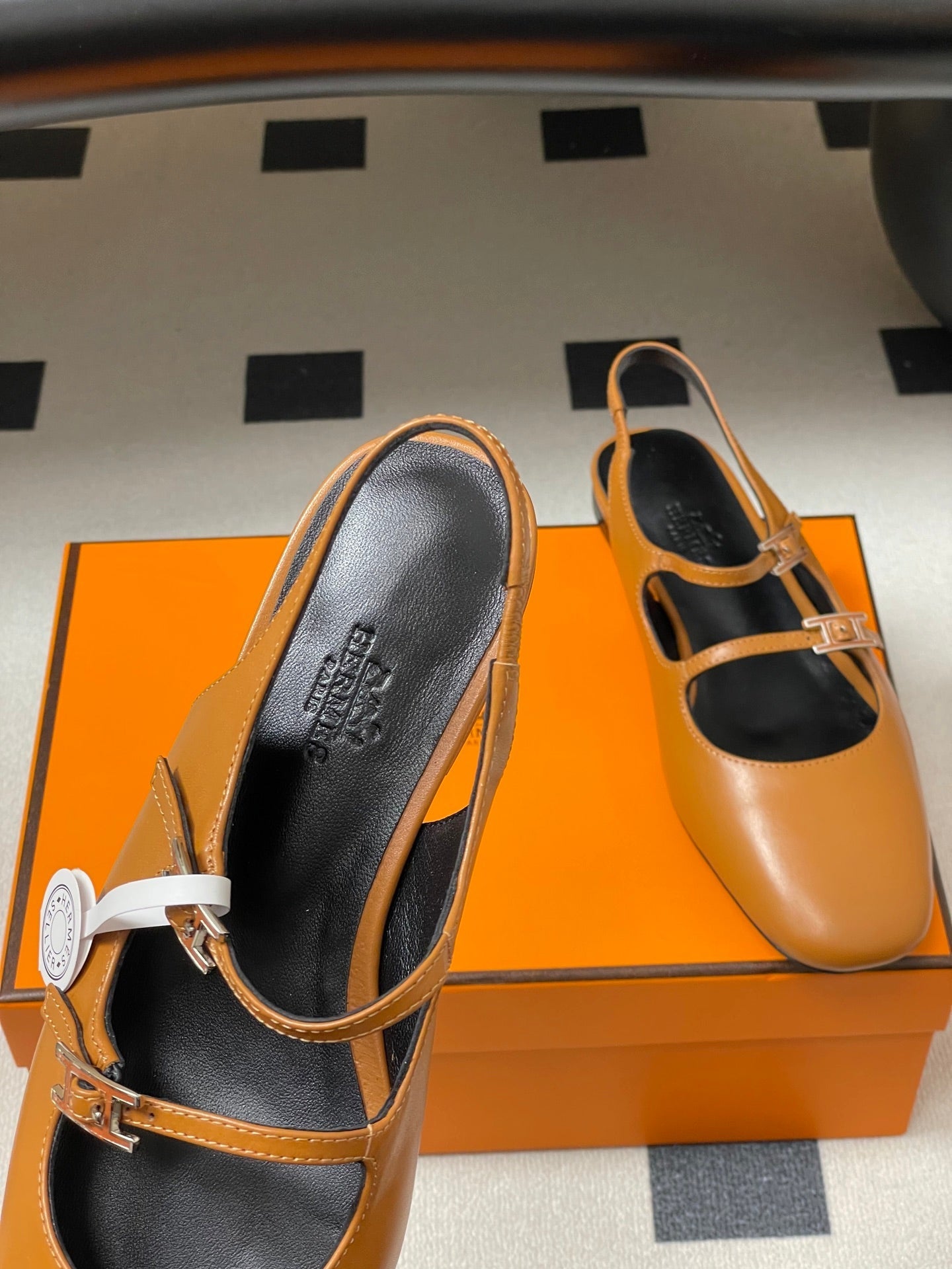 Hermes 26S Mila Open-Heel Sandals Brown in Calfskin 594347