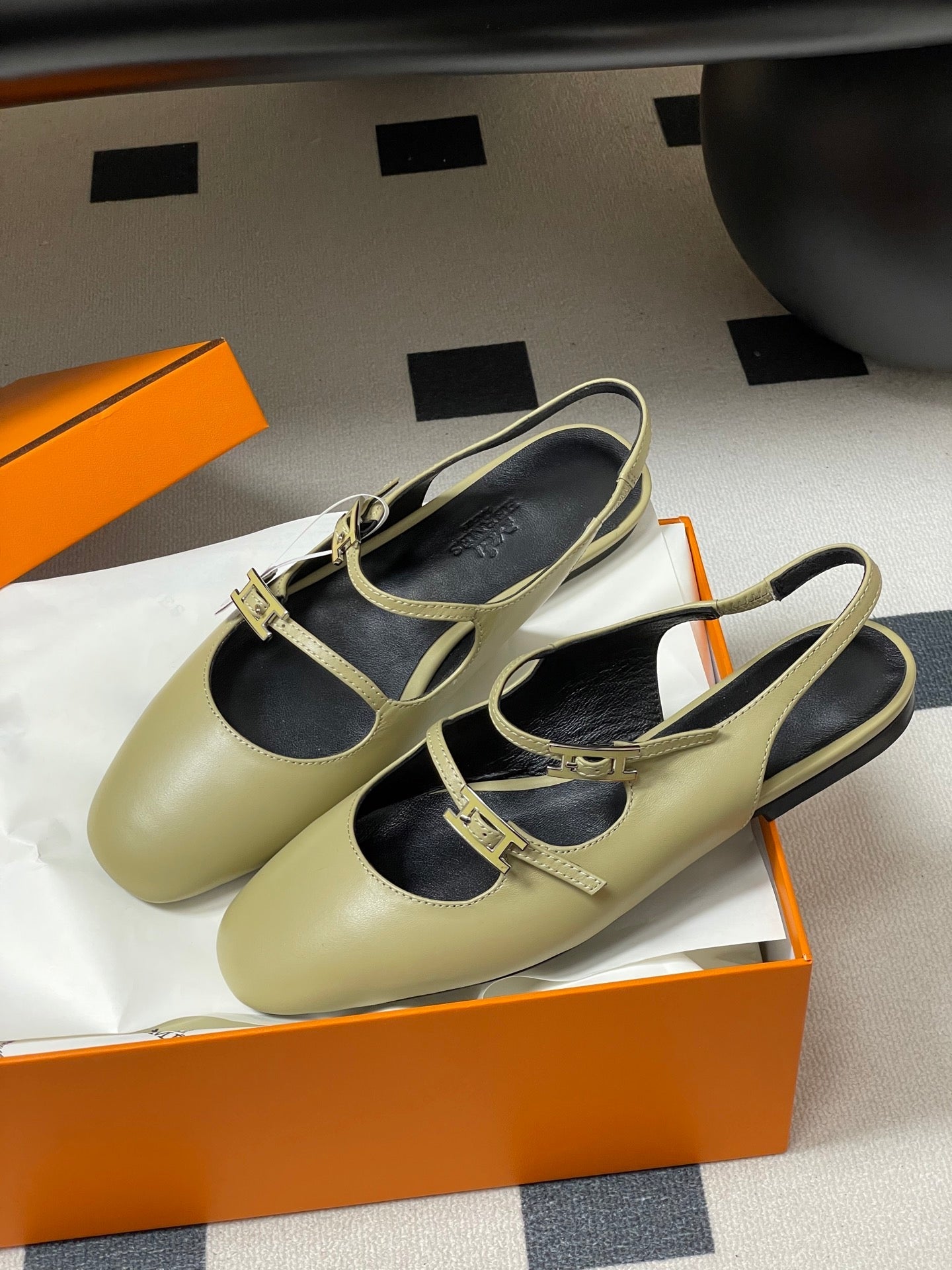 Hermes 26S Mila Open-Heel Sandals Beige in Calfskin 594346