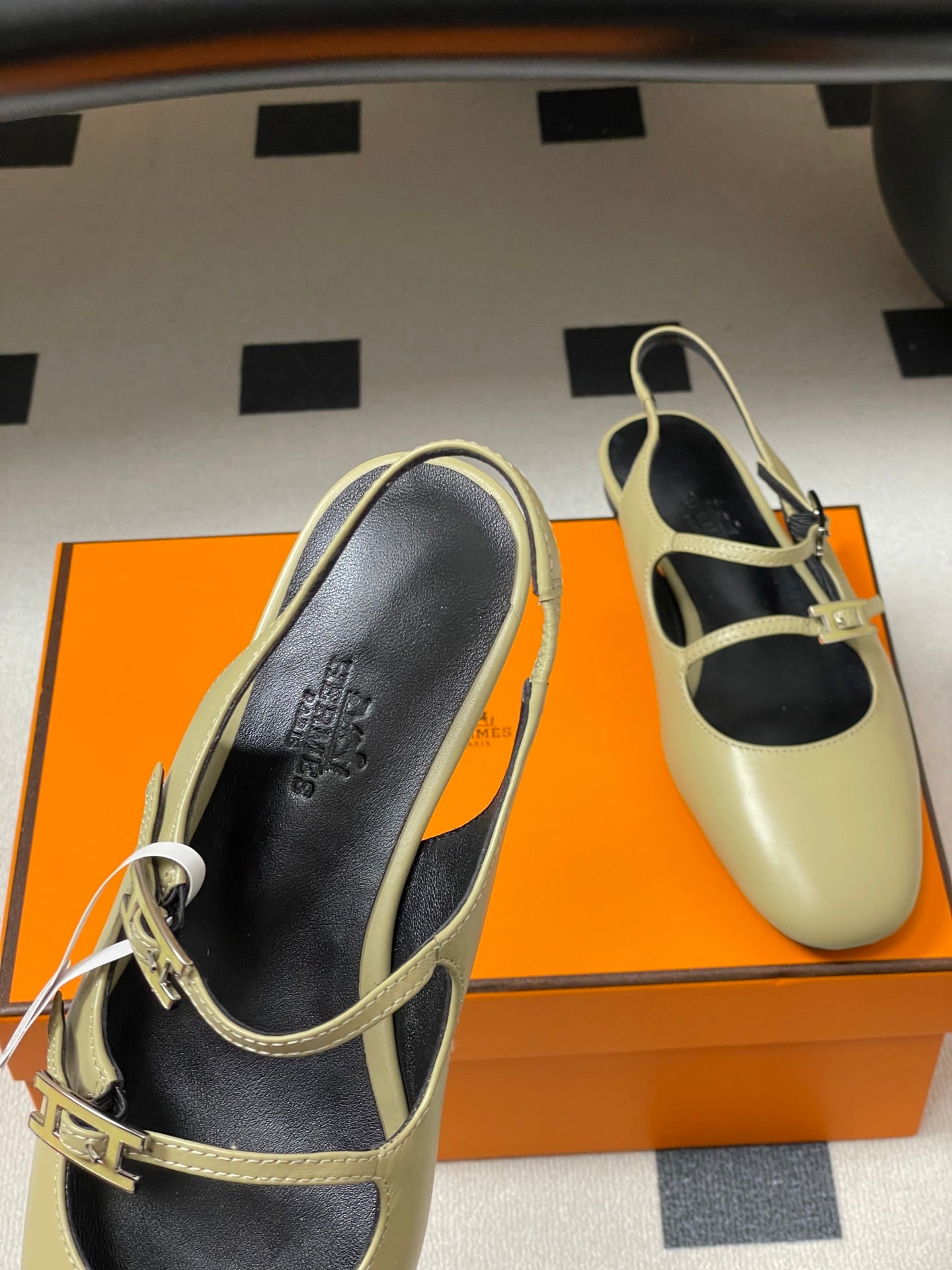 Hermes 26S Mila Open-Heel Sandals Beige in Calfskin 594346