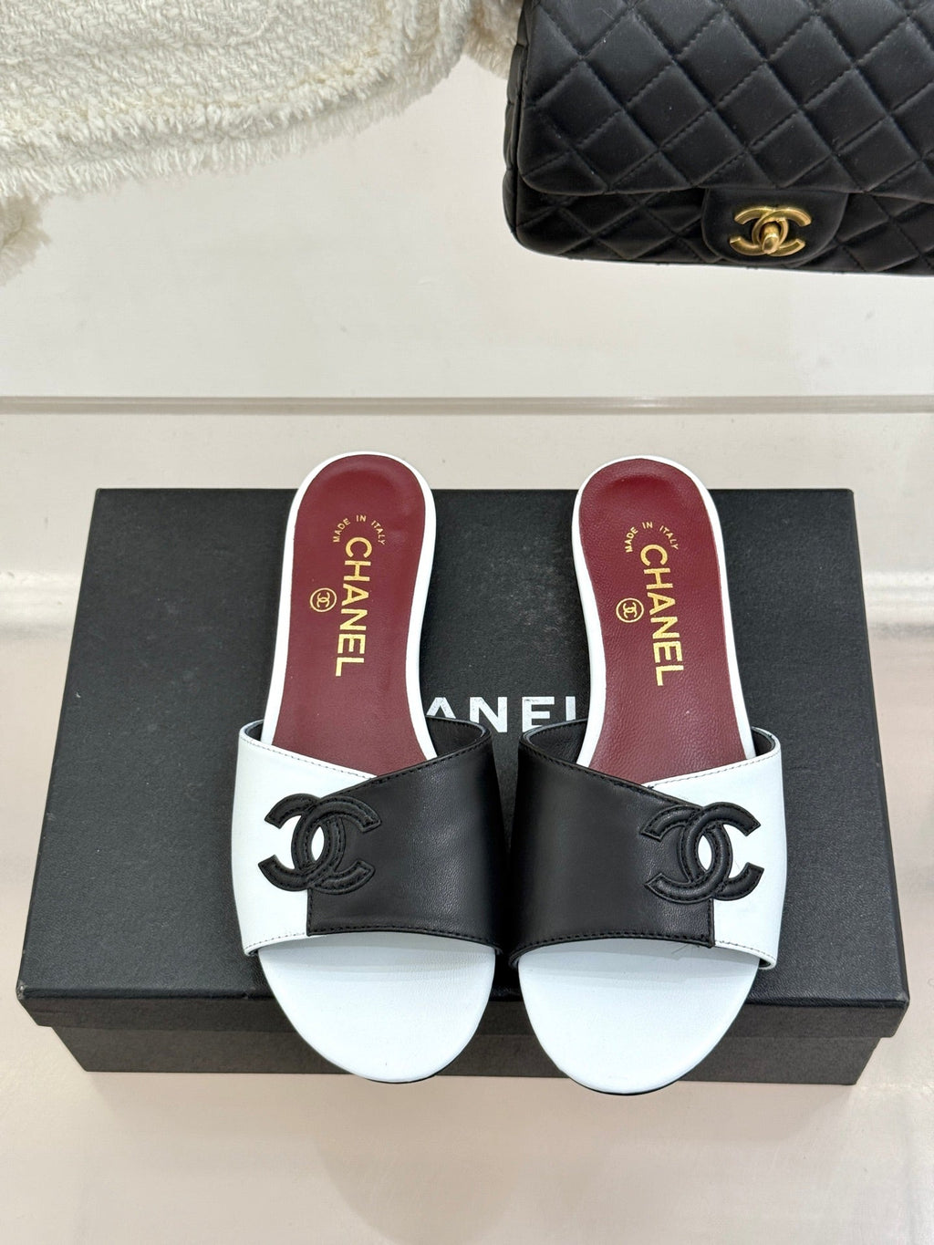 CC 26S Double C Patchwork Sandal White Black in Cowhide 706371
