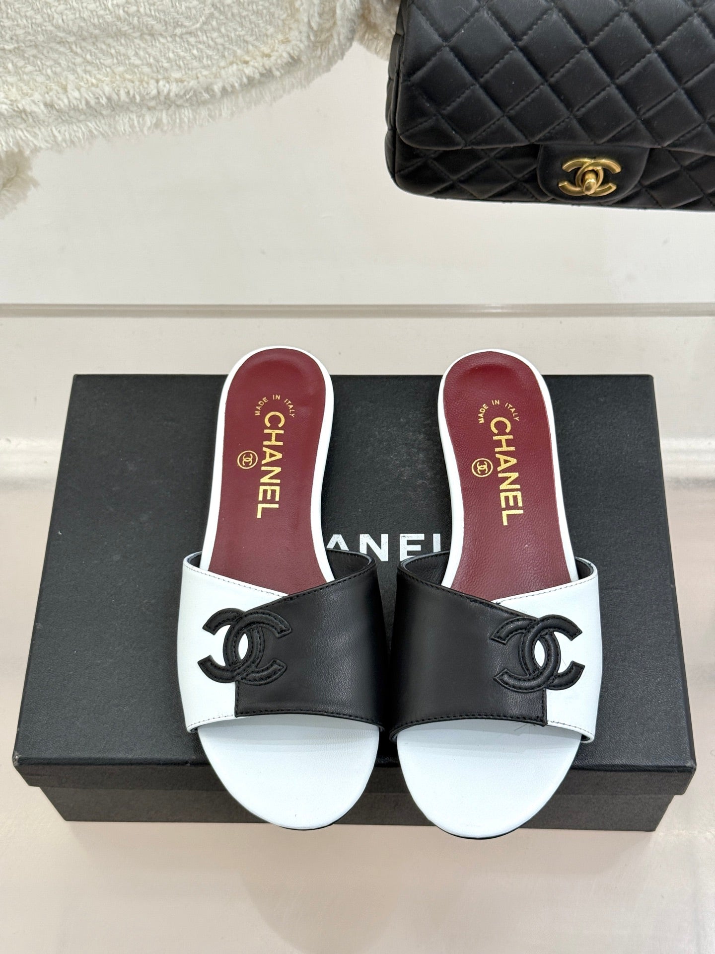 CC 26S Double C Patchwork Sandal White Black in Cowhide 706371