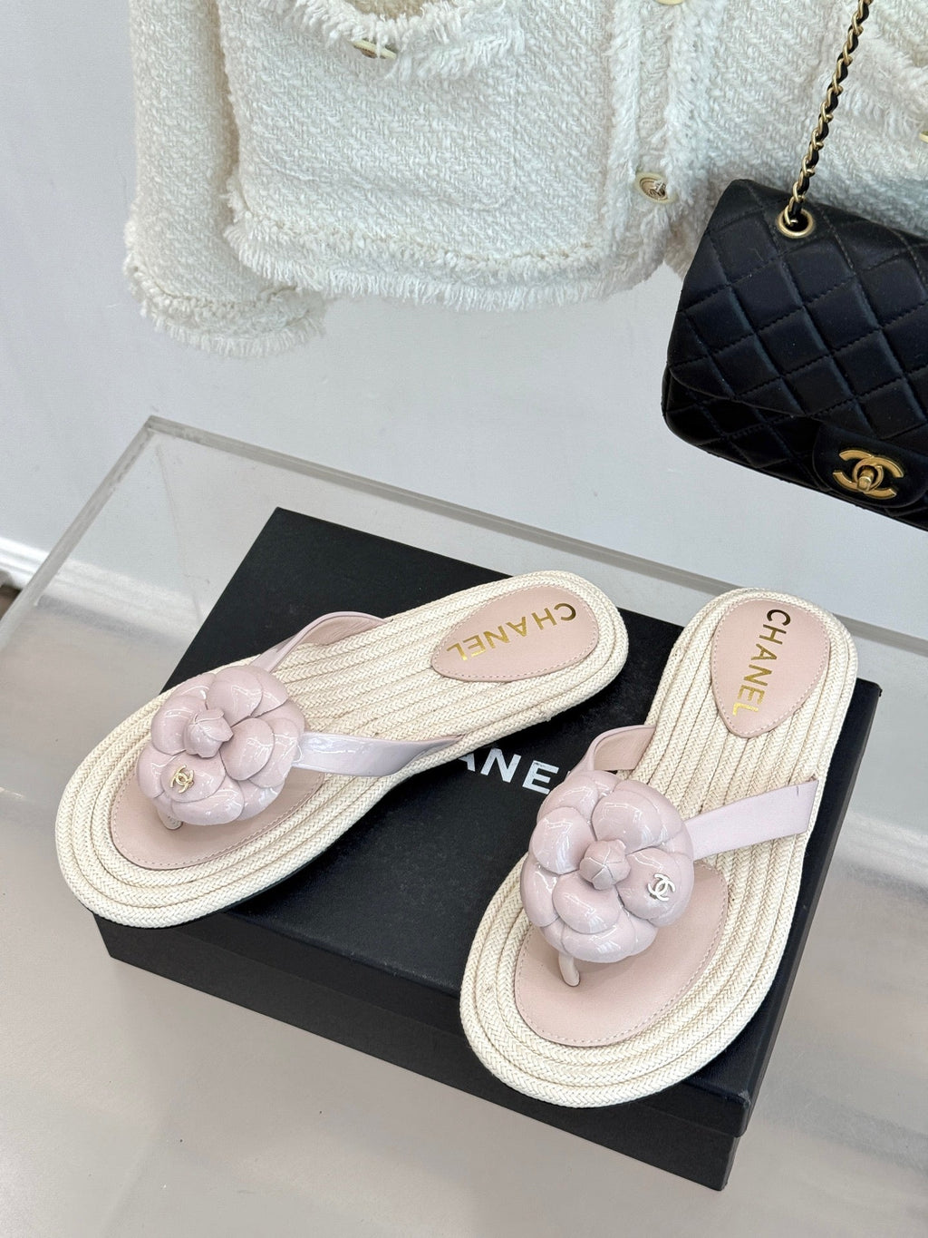 Chanel 26C Camellia Rope-Soled Flip-Flops Light Pink in Sheepskin 717714