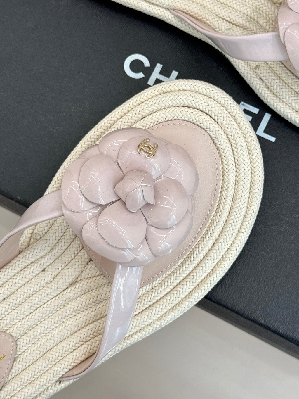 Chanel 26C Camellia Rope-Soled Flip-Flops Light Pink in Sheepskin 717714