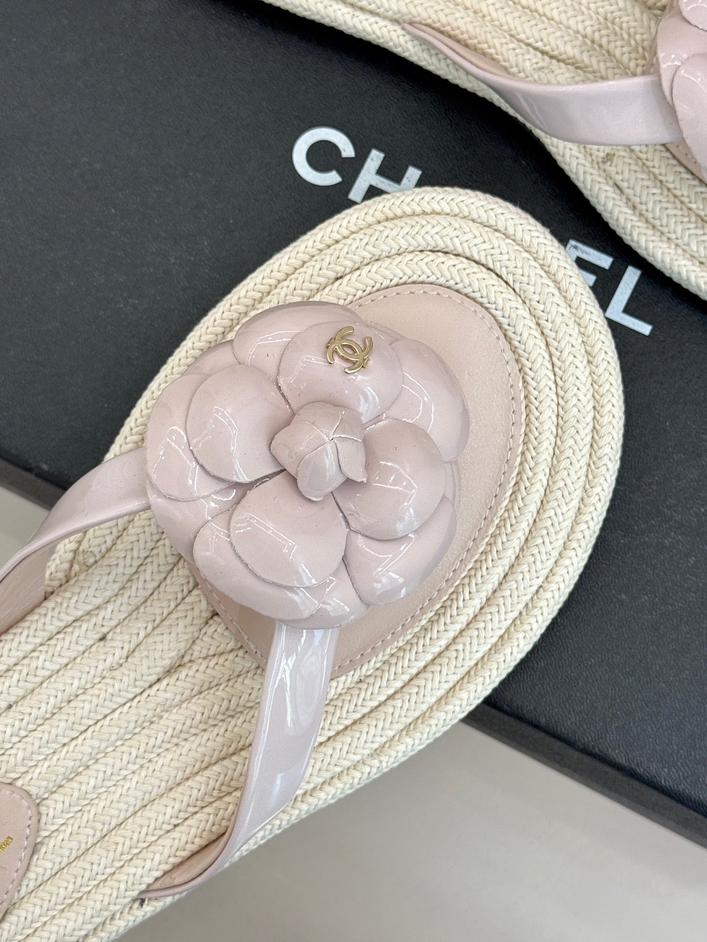 Chanel 26C Camellia Rope-Soled Flip-Flops Light Pink in Sheepskin 717714