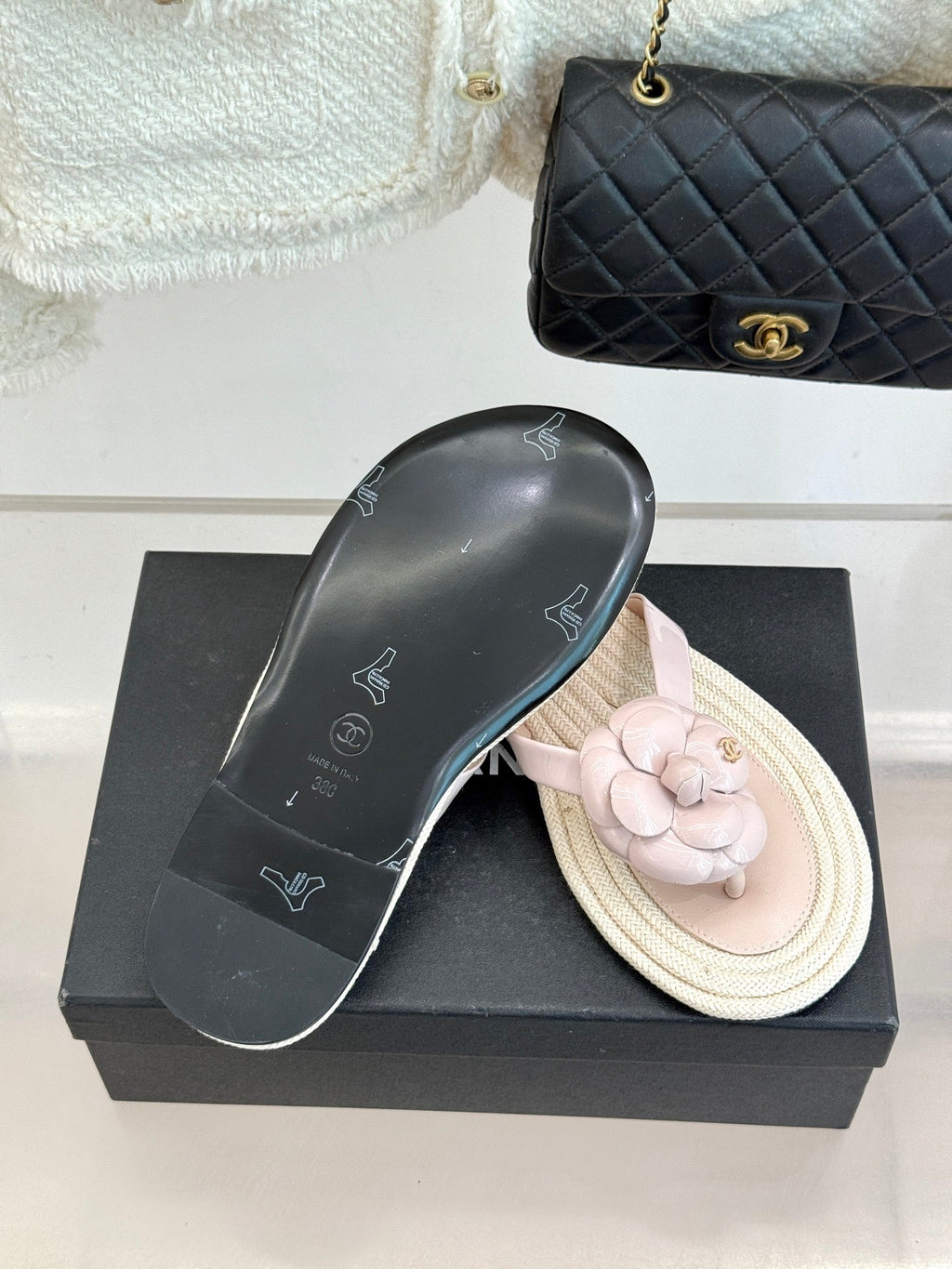 Chanel 26C Camellia Rope-Soled Flip-Flops Light Pink in Sheepskin 717714