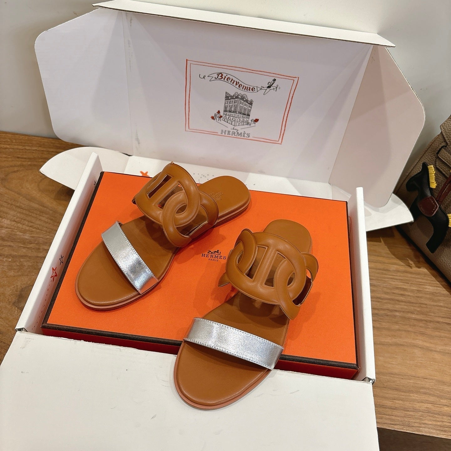 HM  Sandal Brown Silver in Calfskin 743976