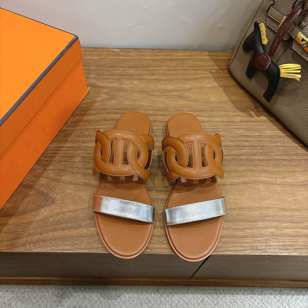 HM  Sandal Brown Silver in Calfskin 743976
