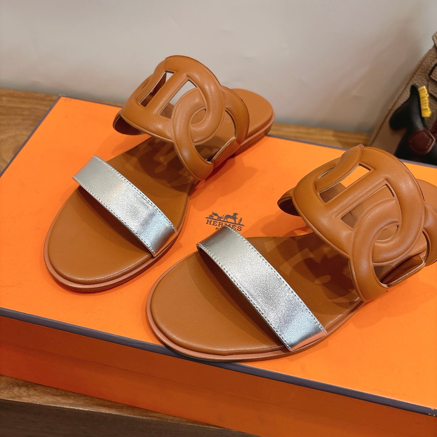 HM  Sandal Brown Silver in Calfskin 743976
