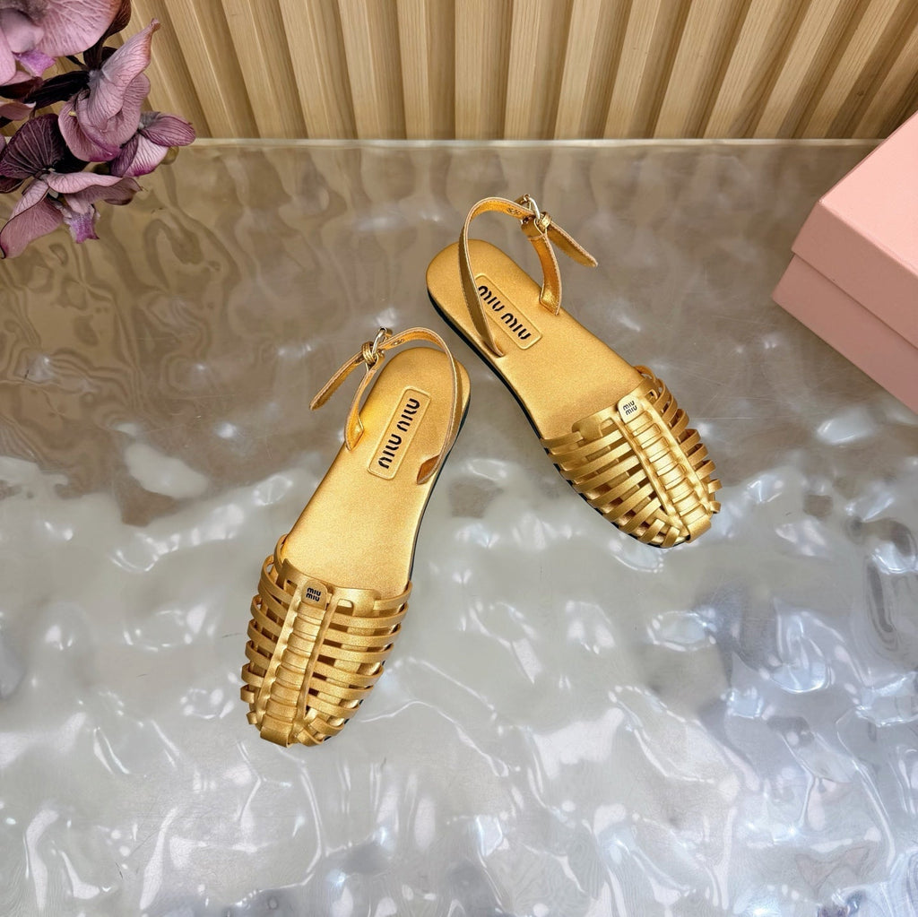 Miu Fisherman Sandal Gold in Cowhide 749062