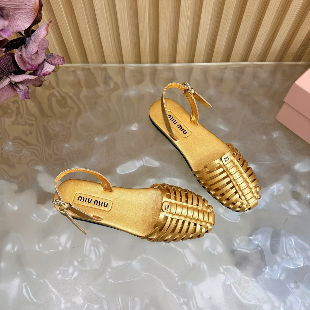 Miu Fisherman Sandal Gold in Cowhide 749062