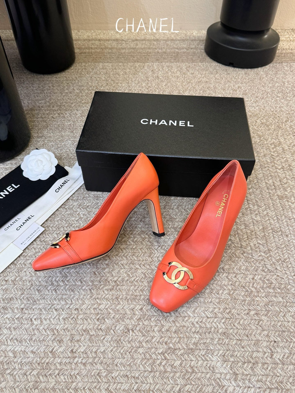 CC 26ss Logo Square-Toe Pumps Light Orange Lambskin 835686