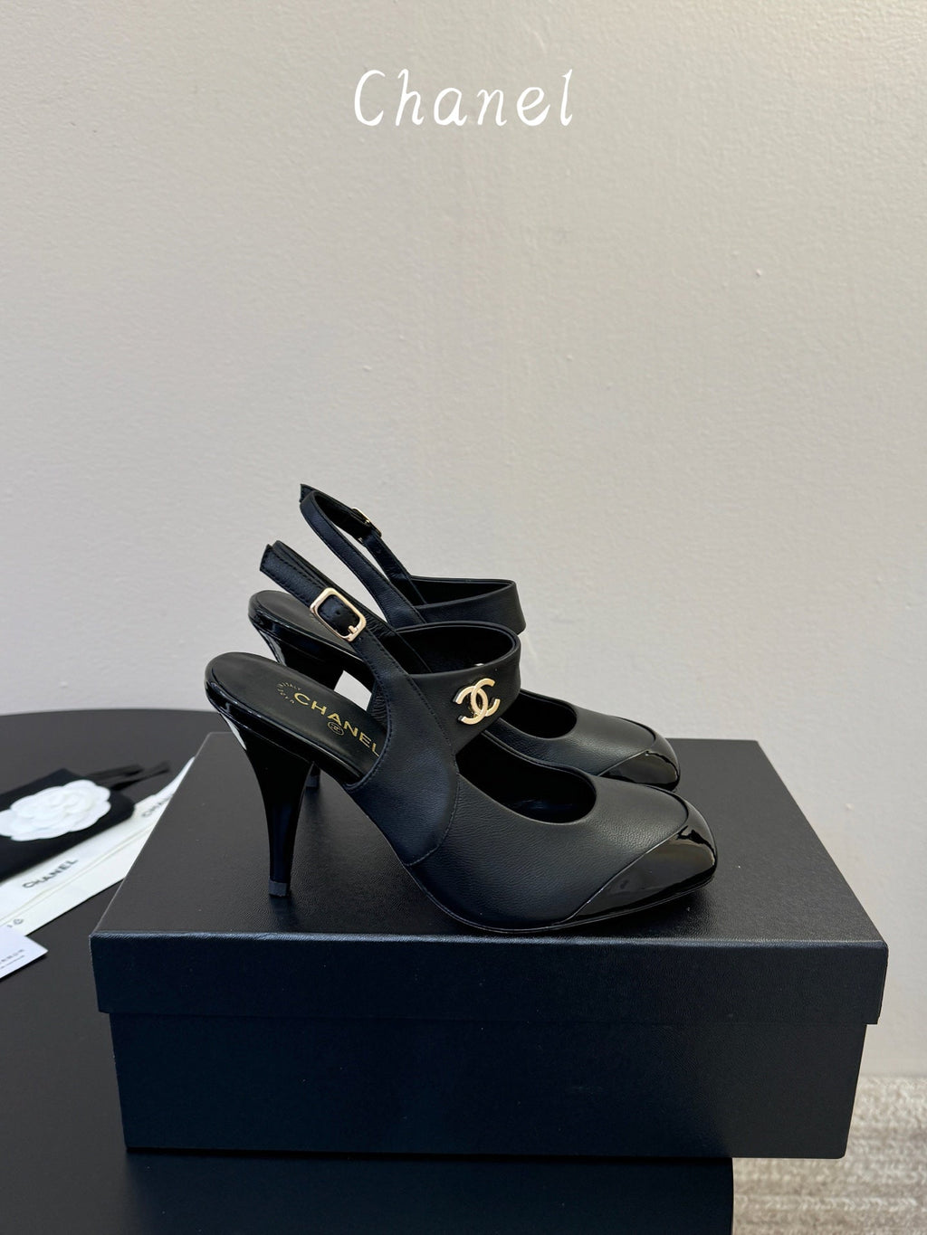 CC 26S Square-Toe Mary Jane Slingback Pumps Black Lambskin 835673