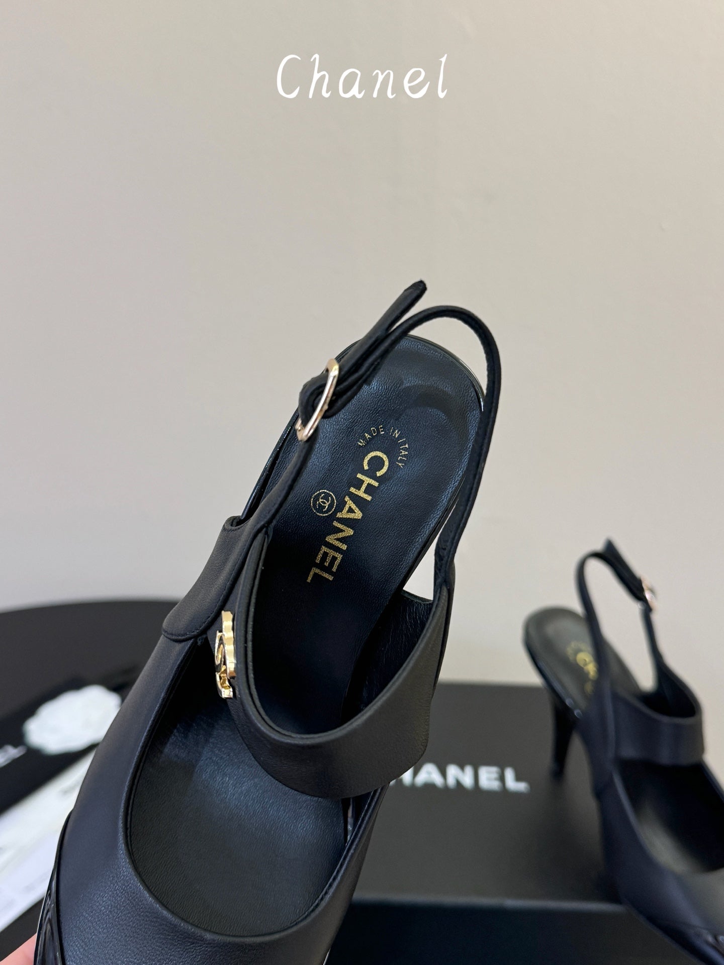 CC 26S Square-Toe Mary Jane Slingback Pumps Black Lambskin 835673