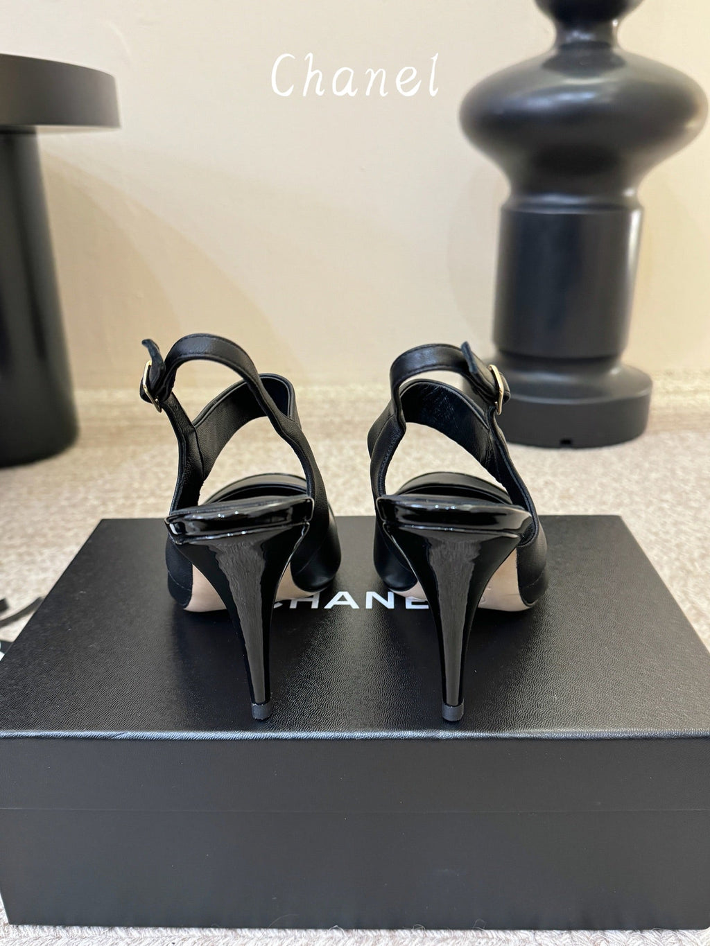 CC 26S Square-Toe Mary Jane Slingback Pumps Black Lambskin 835673