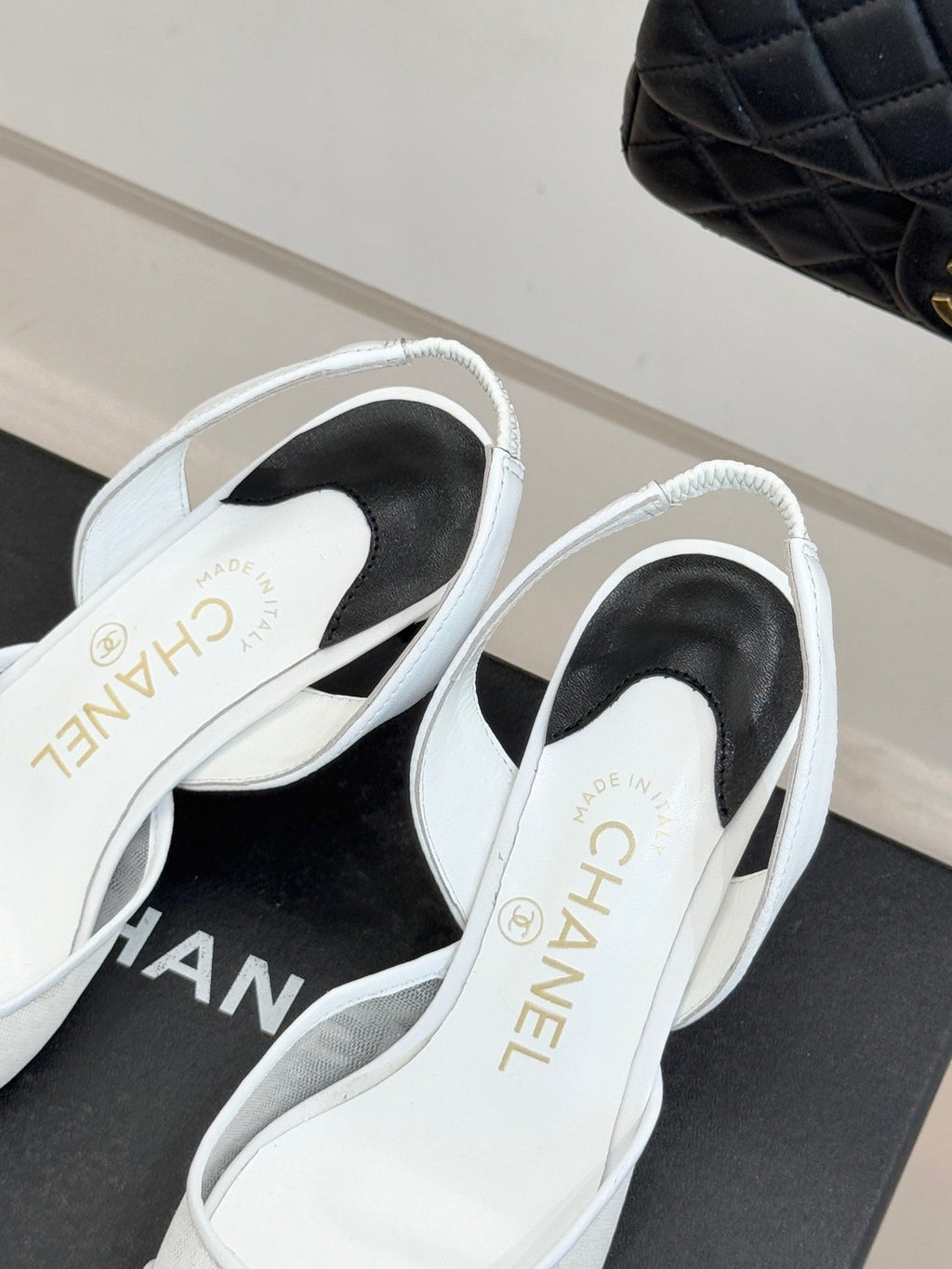 CC Mesh Slingback Pumps Pointed Toe Embossed Logo Calfskin 841967