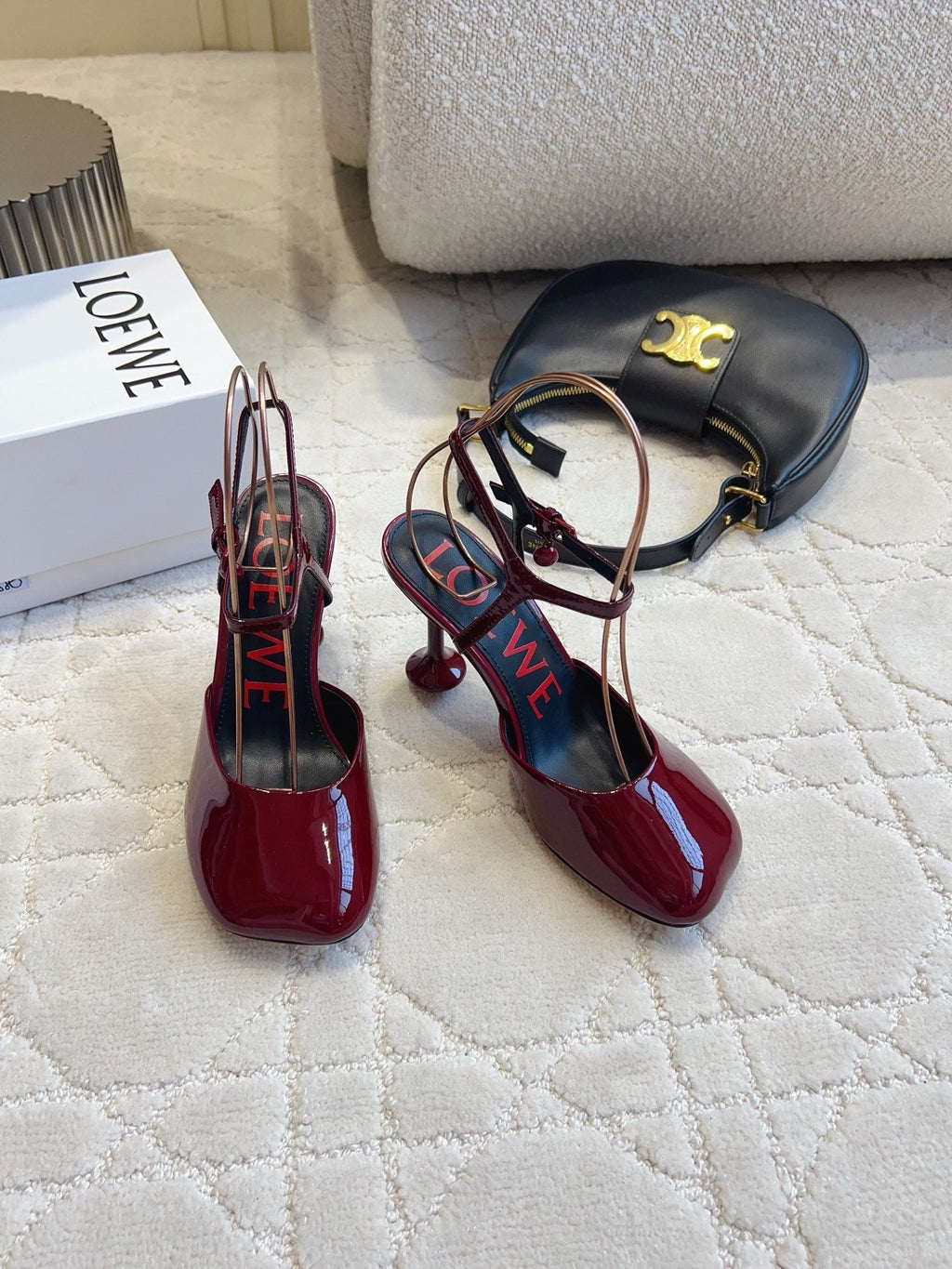 Loew Toy Square-Toe Pumps 10cm Burgundy Patent Leather 851643