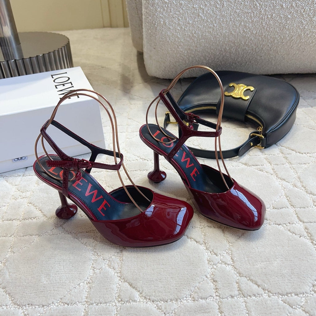 Loew Toy Square-Toe Pumps 10cm Burgundy Patent Leather 851643