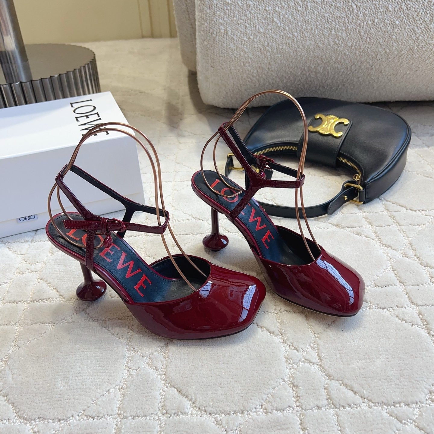Loew Toy Square-Toe Pumps 10cm Burgundy Patent Leather 851643