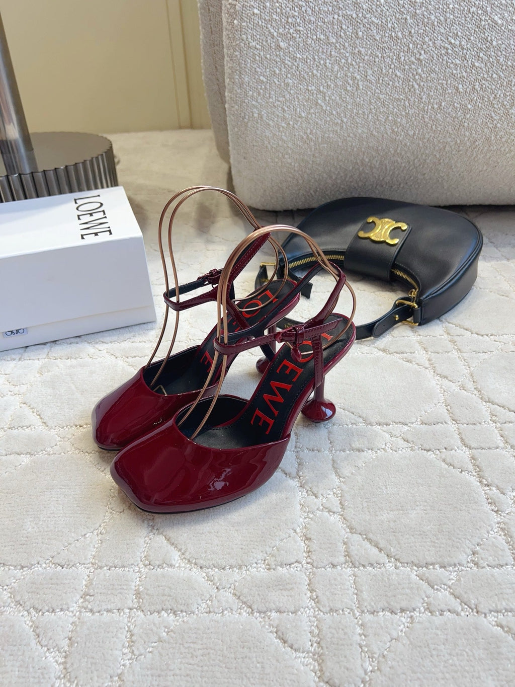 Loew Toy Square-Toe Pumps 10cm Burgundy Patent Leather 851643