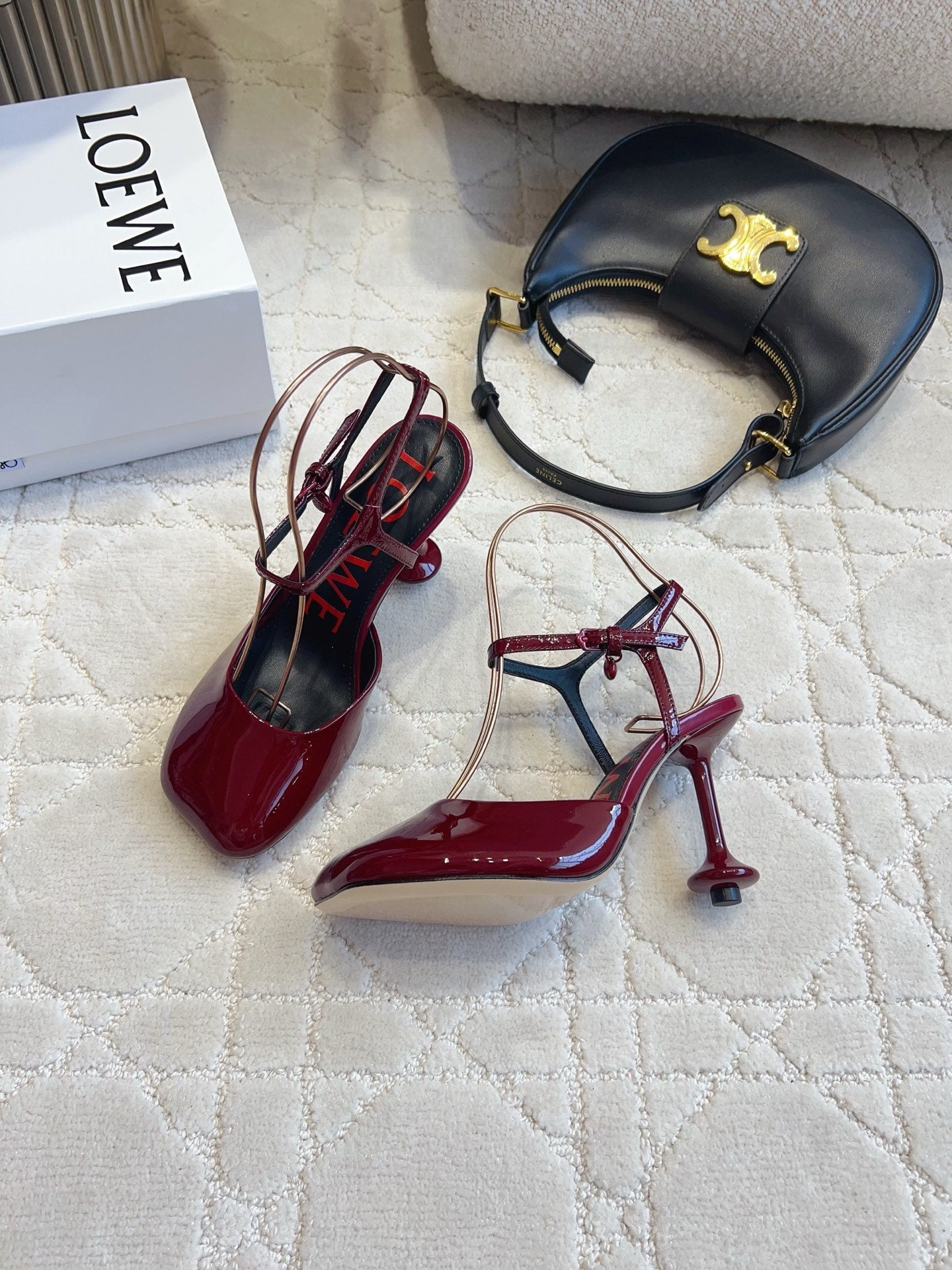 Loew Toy Square-Toe Pumps 10cm Burgundy Patent Leather 851643