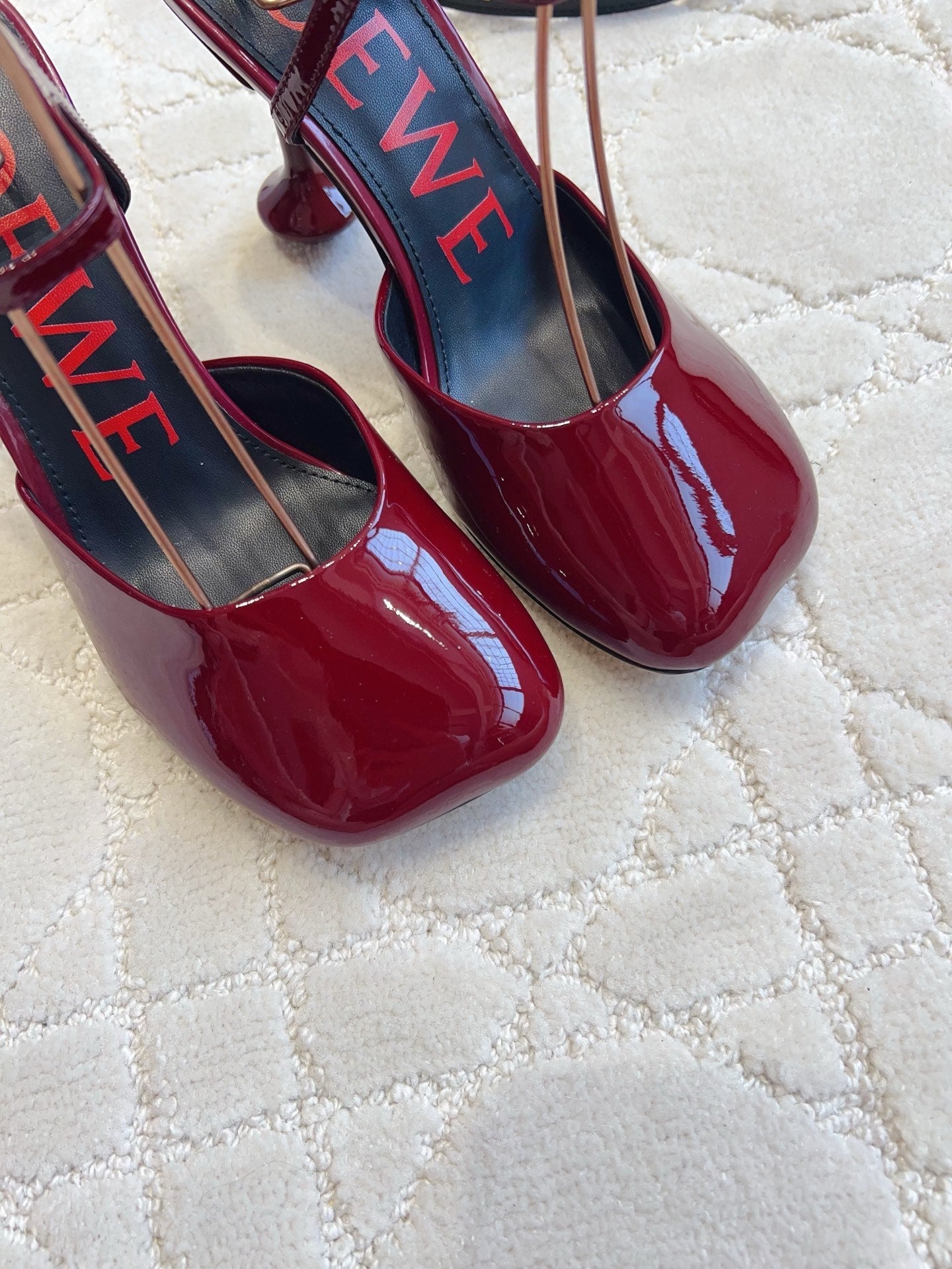 Loew Toy Square-Toe Pumps 10cm Burgundy Patent Leather 851643