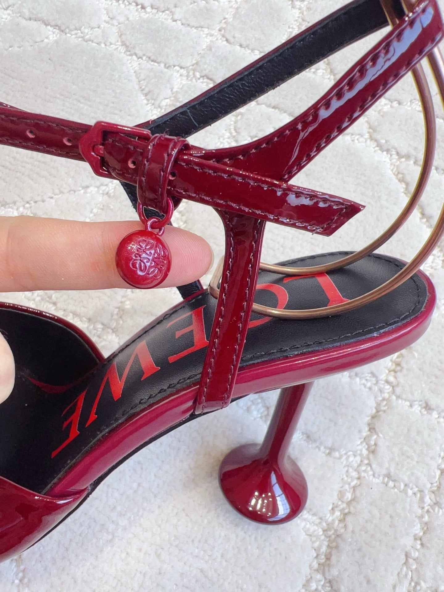 Loew Toy Square-Toe Pumps 10cm Burgundy Patent Leather 851643