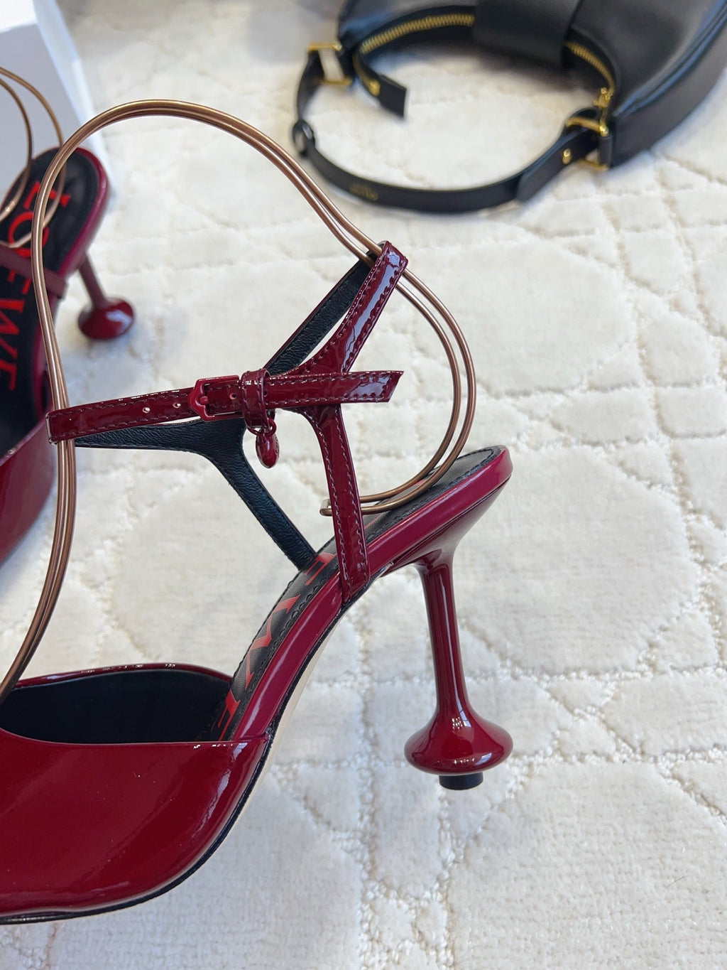 Loew Toy Square-Toe Pumps 10cm Burgundy Patent Leather 851643