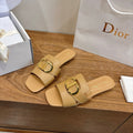 CD Montaigne Slides Buckle Beige Calfskin Leather 862368