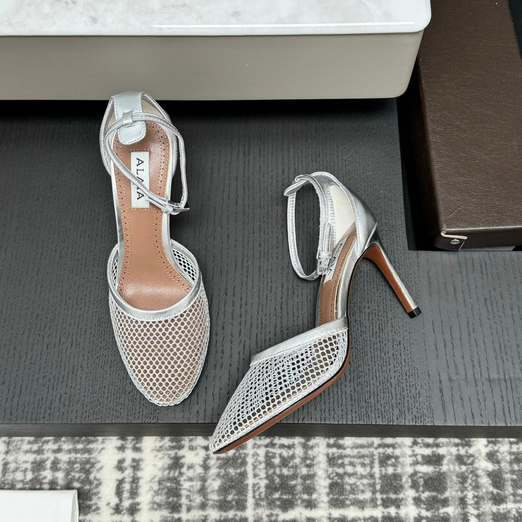 Alai Mesh Pumps 10.5cm Silver Mesh & Patent Leather