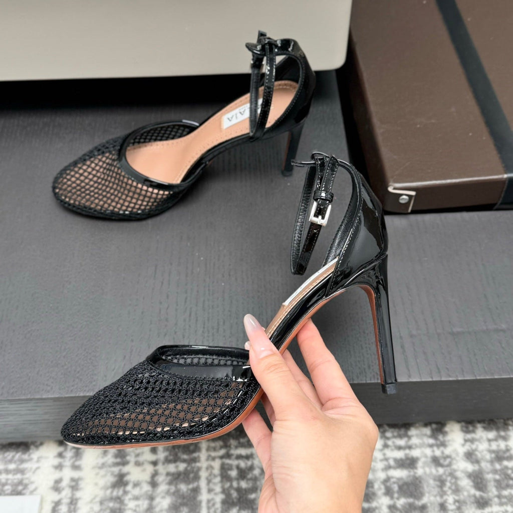 Alai Mesh Pumps 10.5cm Black Mesh & Patent Leather