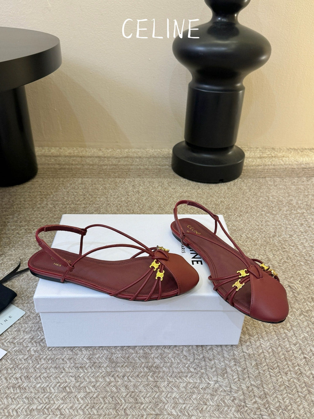 CL Gelie Flat Sandals Red Calfskin Leather 891053
