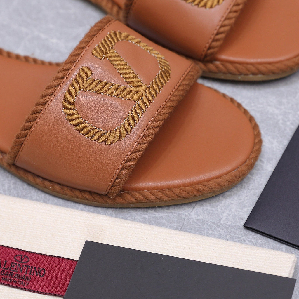 VLTN VLogo Torchon Flat Slides Brown Leather 913085