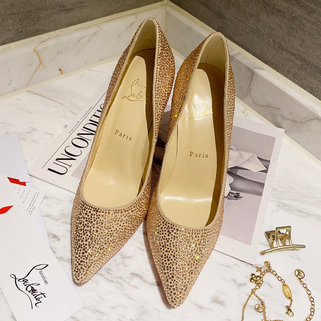 CL Kate Strass Degrade Pumps 100mm Suede Beige