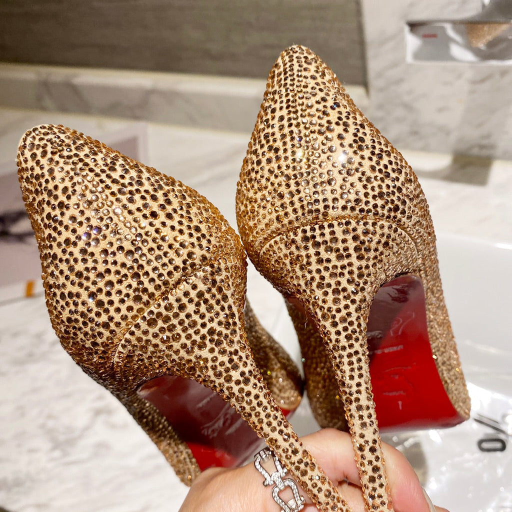 CL Kate Strass Degrade Pumps 100mm Suede Beige