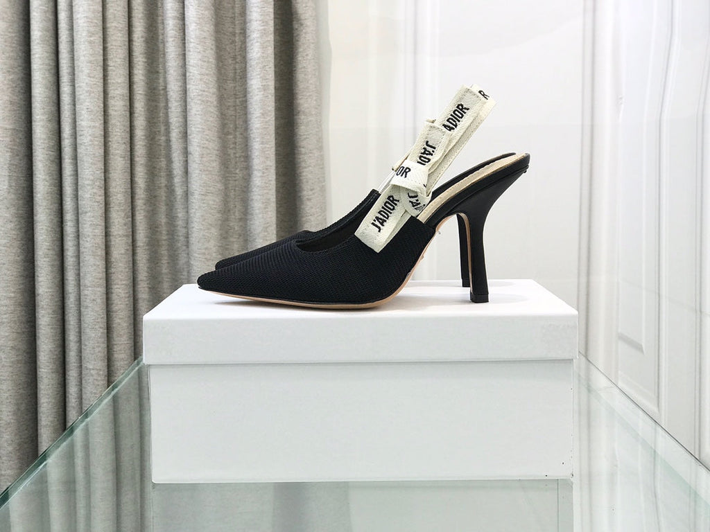 cd slingback pumps 95 black embroidered cotton