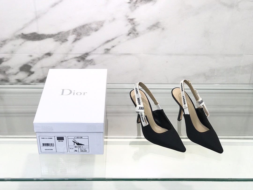 cd slingback pumps 95 black embroidered cotton