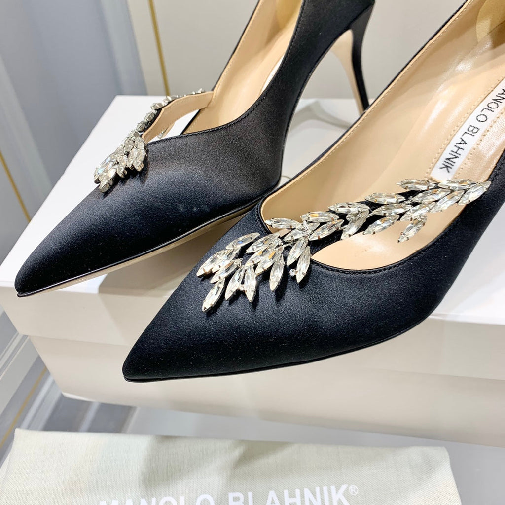 Manolo Women's Nadira Pumps 70 Black Satin
