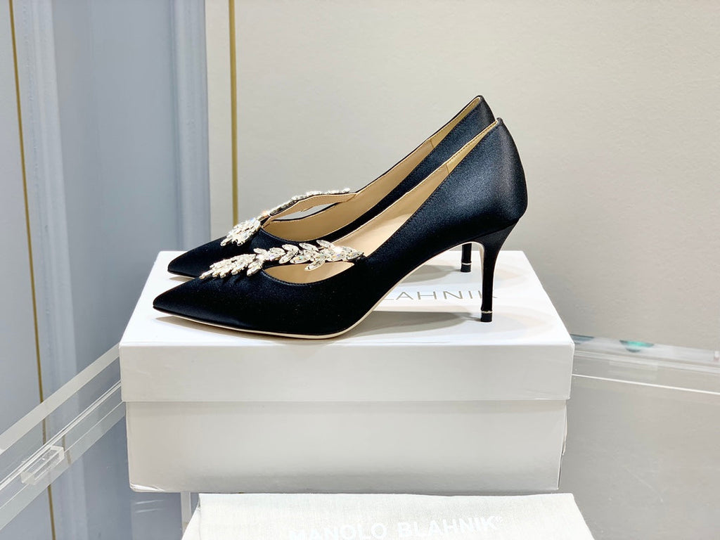 Manolo Women's Nadira Pumps 70 Black Satin