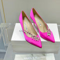 Manolo Wheat Ear Rhinestone High Heels Pumps Dark Pink Silk Fabric 327452