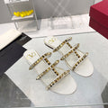 VT 26s Rockstud Flat Sandals White Sheepskin 714934