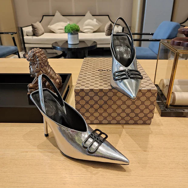 Balenciaga 26s High Heel Pump 100 Silver Patent Leather