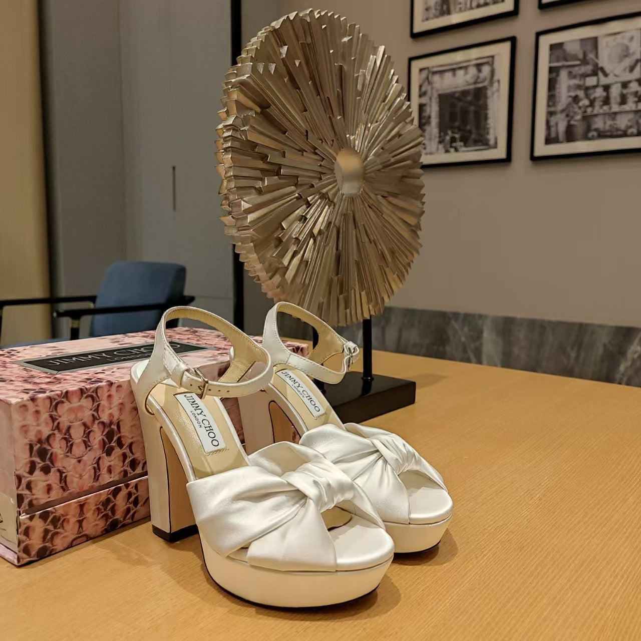 Jimmy Choo Platform Heel 120mm Sandals White Silk