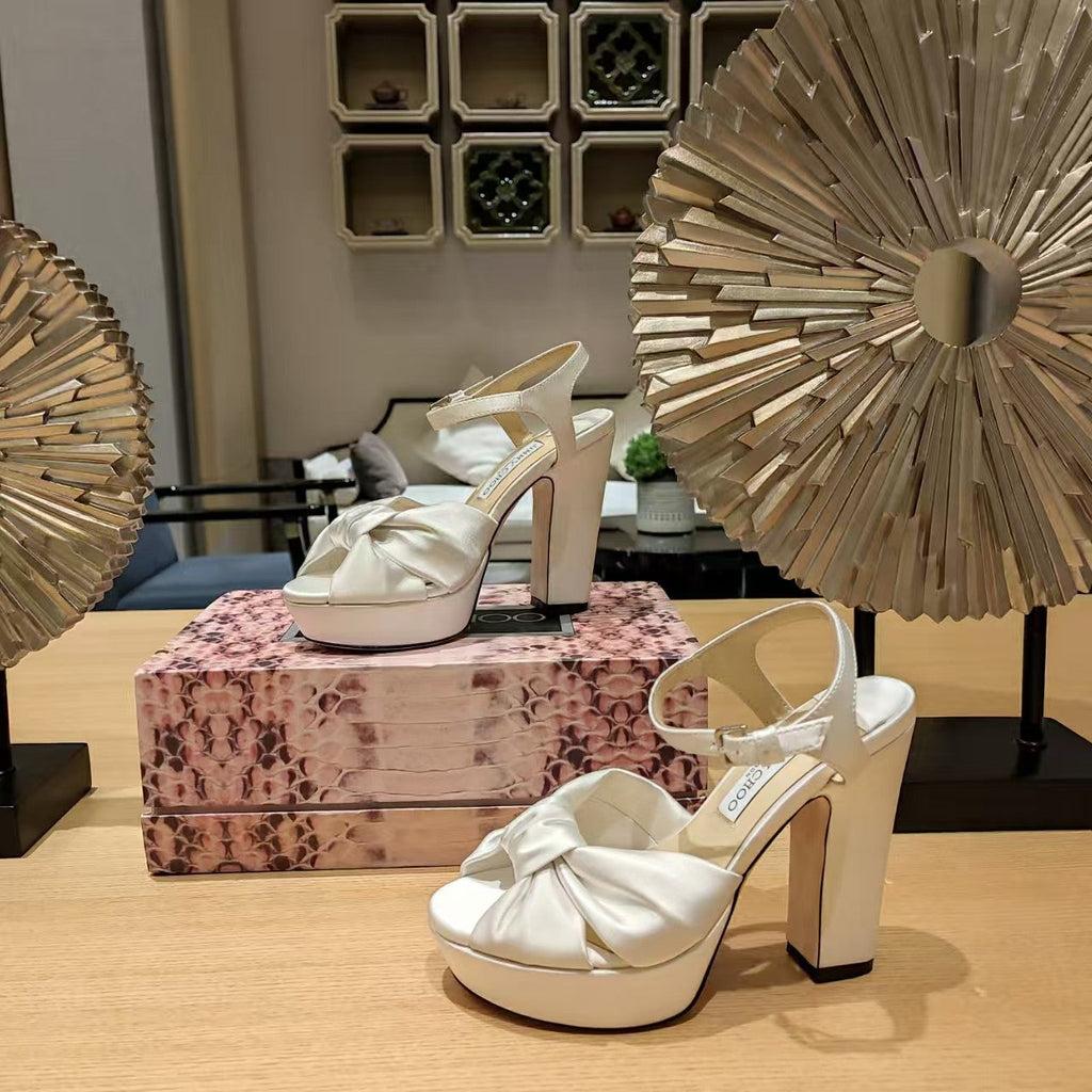 Jimmy Choo Platform Heel 120mm Sandals White Silk