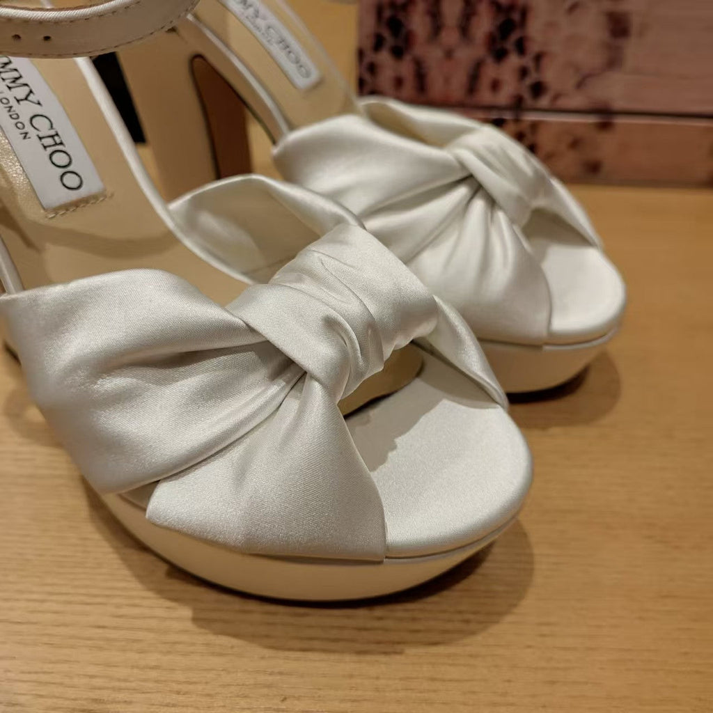 Jimmy Choo Platform Heel 120mm Sandals White Silk