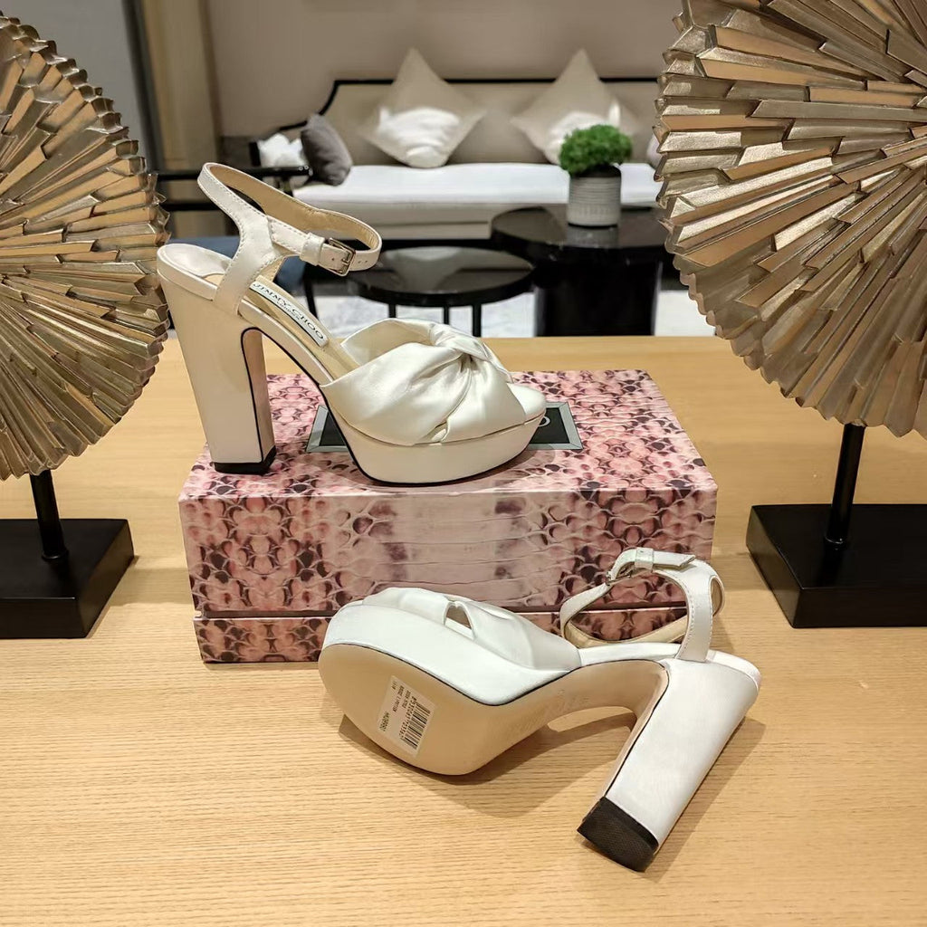 Jimmy Choo Platform Heel 120mm Sandals White Silk