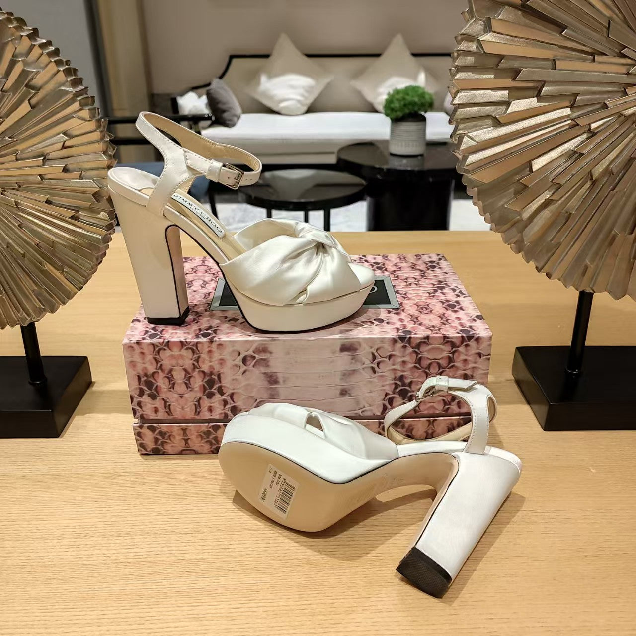 Jimmy Choo Platform Heel 120mm Sandals White Silk