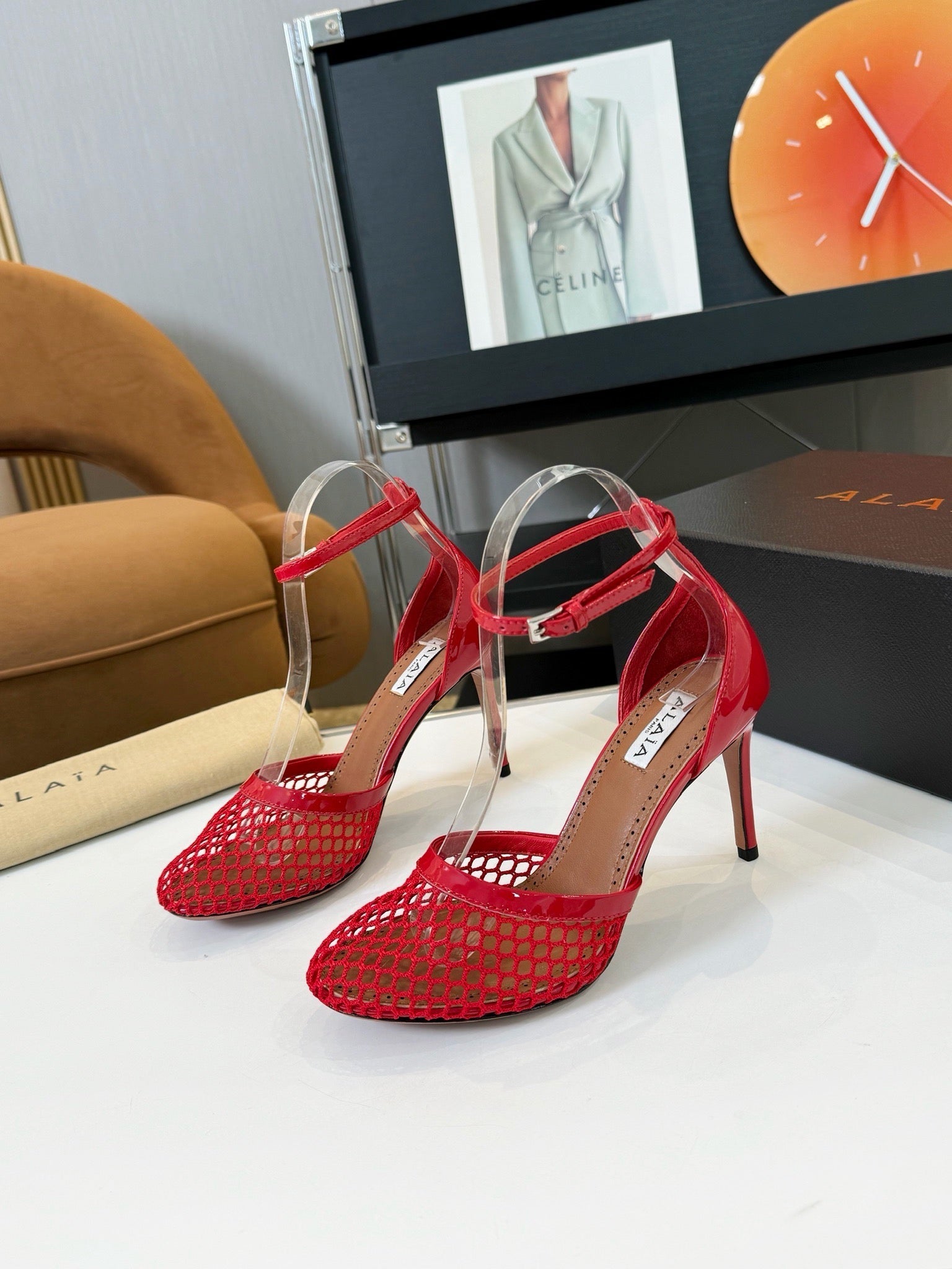 Alai Mesh Pumps 10.5cm Red Mesh & Patent Leather