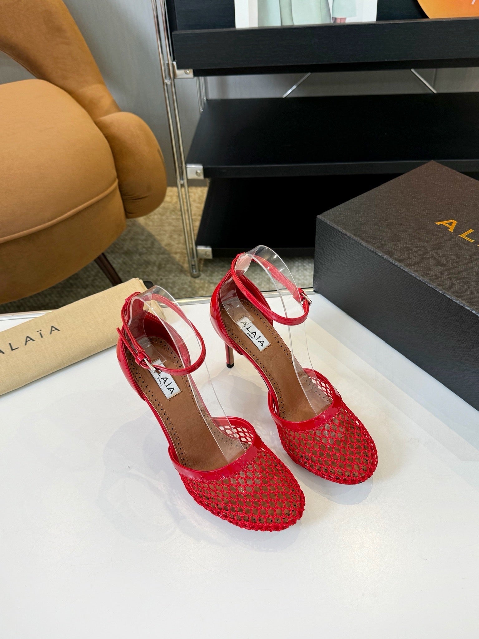 Alai Mesh Pumps 10.5cm Red Mesh & Patent Leather