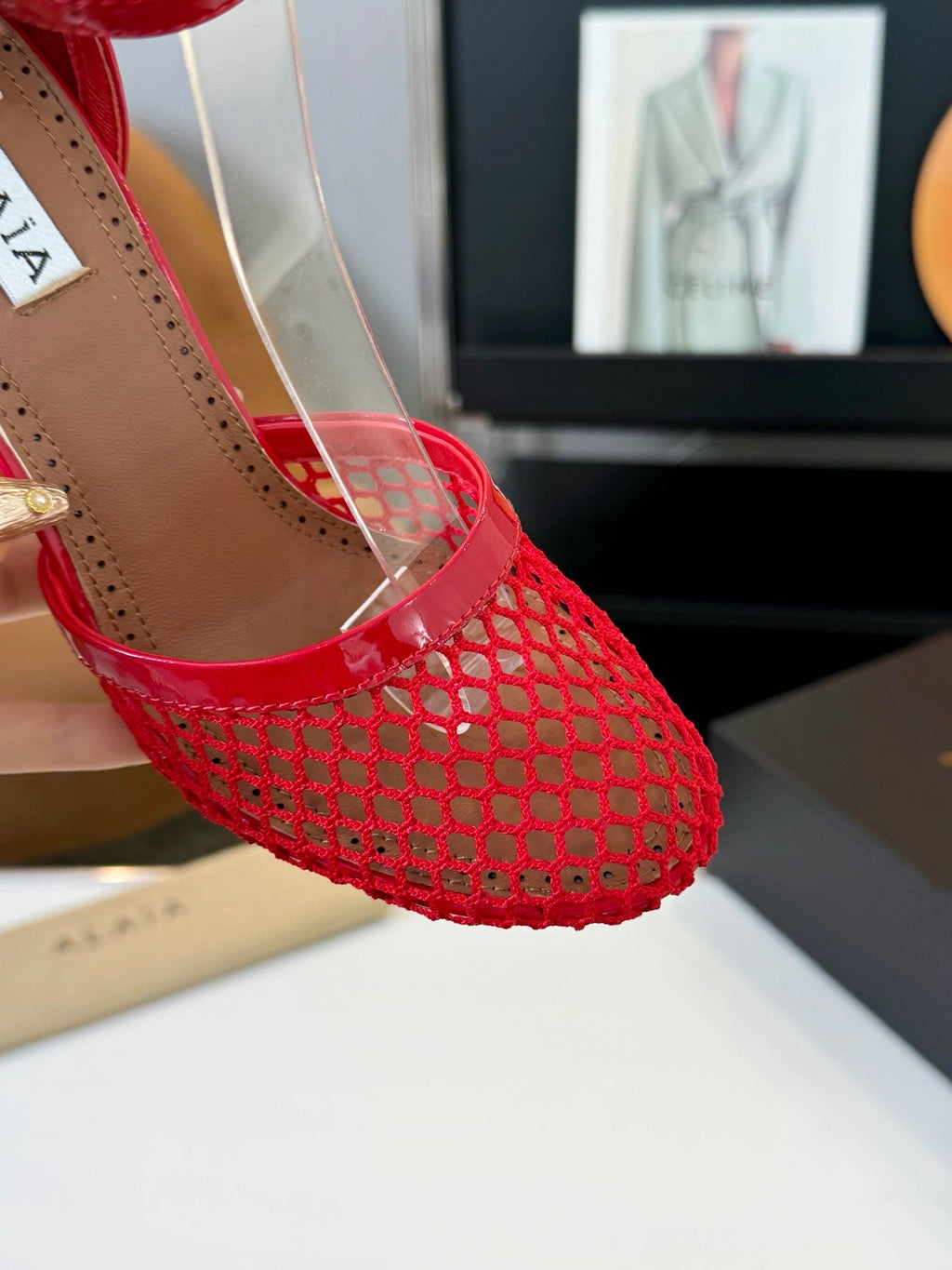 Alai Mesh Pumps 10.5cm Red Mesh & Patent Leather